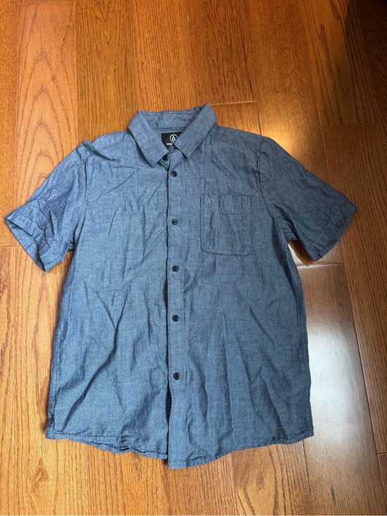Volcom Other - Boy’s Volcom Short Sleeve Button-Up Cotton Shirt Blue Sz L 12Y